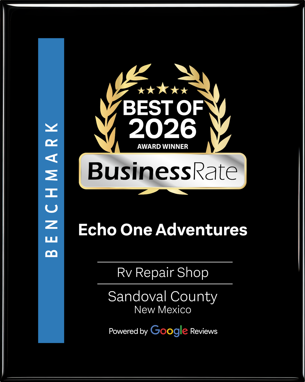 Echo One Adventures BusinessRate Best of 2026 award, RV Repair Shop, Sandoval County, New Mexico